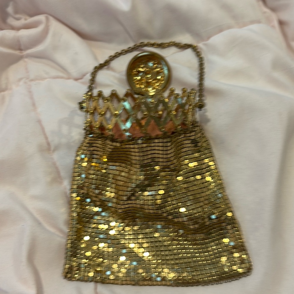 Whiting & Davis Mesh Purse Art Deco gold mesh  Print Vintage Flapper 1920s 1930s